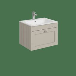 Balterley 600mm Wall Hung 1 Drawer Unit with Stone Basin 1TH - Pebble Grey - thumbnail 1
