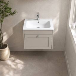 Balterley 600mm Wall Hung 1 Drawer Unit with Stone Basin 1TH - Pebble Grey - thumbnail 3