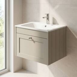 Balterley 600mm Wall Hung 1 Drawer Unit with Stone Basin 1TH - Pebble Grey - thumbnail 4