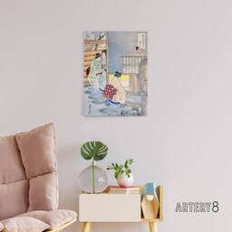 "Artery8 Women Tea Gathering at Teahouse Canvas Wall Art Print Ogata Gekko in Blue - Size: W24"" x H32""" - thumbnail 3