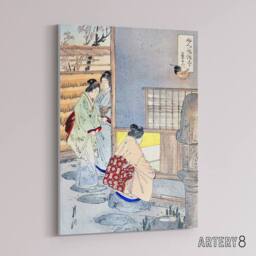 "Artery8 Women Tea Gathering at Teahouse Canvas Wall Art Print Ogata Gekko in Blue - Size: W24"" x H32""" - thumbnail 2