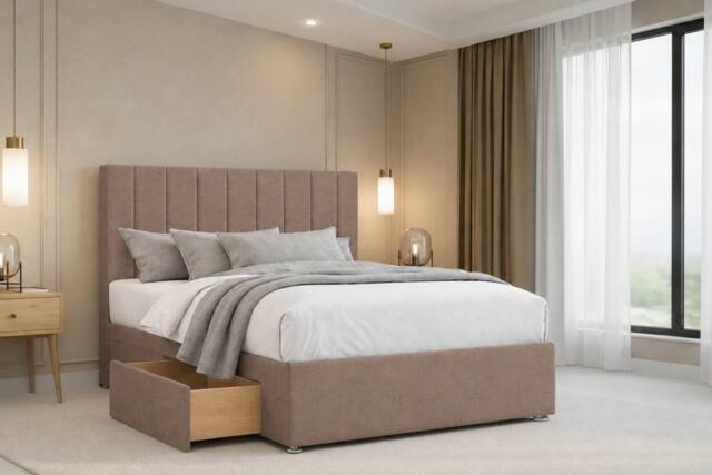 "Nexus Mattresses Ltd Kyoto Plush Divan Bed Base 2 Drawers Same Side - 26"" Headboard in Bronze - Size: Small Double" - image 1