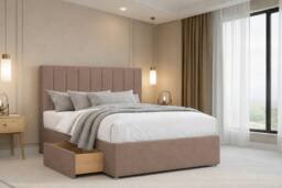 "Nexus Mattresses Ltd Kyoto Plush Divan Bed Base 2 Drawers Same Side - 26"" Headboard in Bronze - Size: Small Double" - thumbnail 1