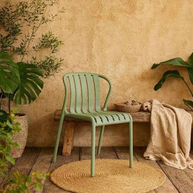 Wyld Haus Ollioules Sage Green Slatted Outdoor Dining Chair with Armrests in Pale Green - image 1