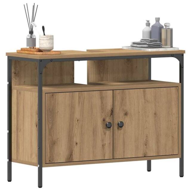 Berkfield Home Modern Bathroom Sink Cabinet Artisan Oak 80x30x60 cm Engineered Wood in Brown - Size: 80 x 30 x 60 cm - image 1