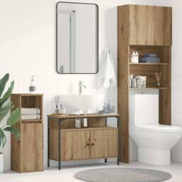 Berkfield Home Modern Bathroom Sink Cabinet Artisan Oak 80x30x60 cm Engineered Wood in Brown - Size: 80 x 30 x 60 cm - thumbnail 2