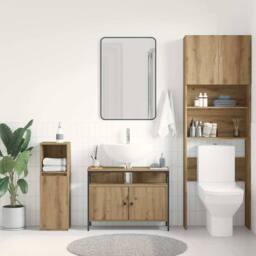 Berkfield Home Modern Bathroom Sink Cabinet Artisan Oak 80x30x60 cm Engineered Wood in Brown - Size: 80 x 30 x 60 cm - thumbnail 4