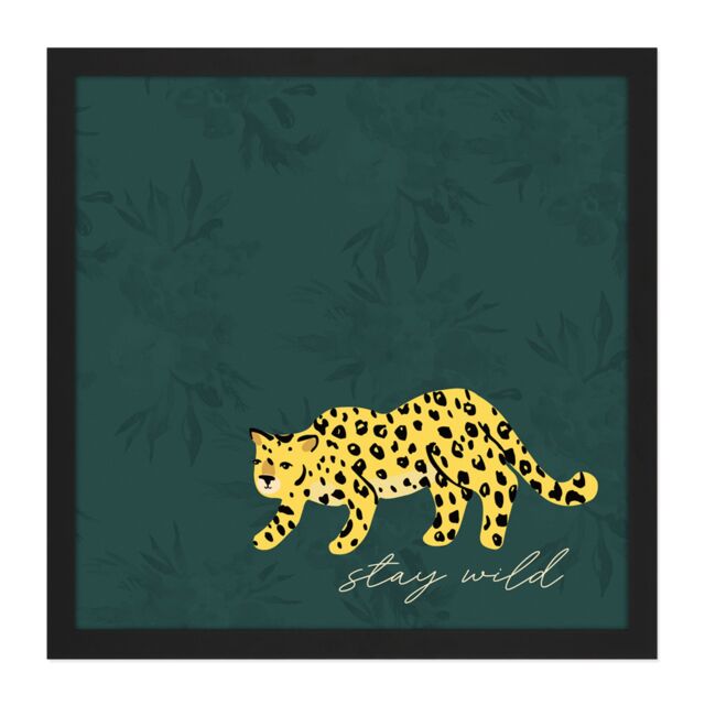 "Artery8 Wall Art Print Stay Wild Leopard Jungle Square Framed Picture 16X16 Inch in Black - Size: W16"" x H16""" - image 1