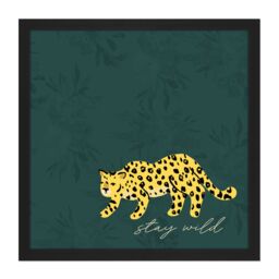 "Artery8 Wall Art Print Stay Wild Leopard Jungle Square Framed Picture 16X16 Inch in Black - Size: W16"" x H16""" - thumbnail 1