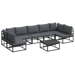 Berkfield Home Garden Sofa Set 8 pcs Black 70 x 70 x 32 cm Aluminium - thumbnail 2