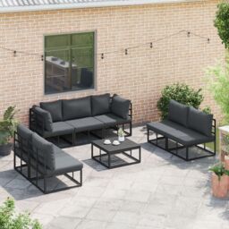 Berkfield Home Garden Sofa Set 8 pcs Black 70 x 70 x 32 cm Aluminium - thumbnail 5