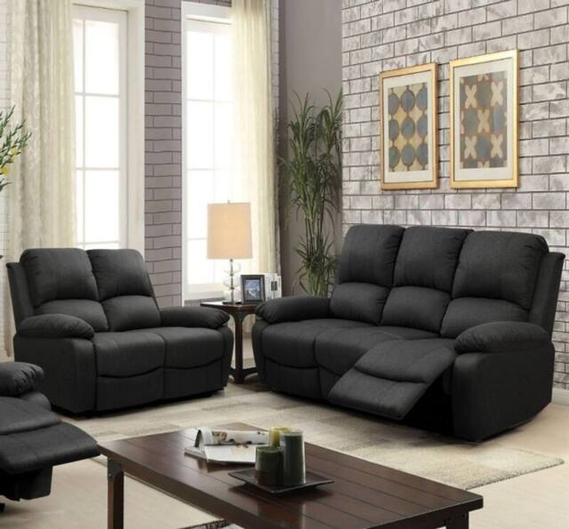 Comfy Living Ltd Luxury Fabric Reclining 3 Seater Sofa 2 Seater Sofa & Chair Set in Dark Grey - image 1