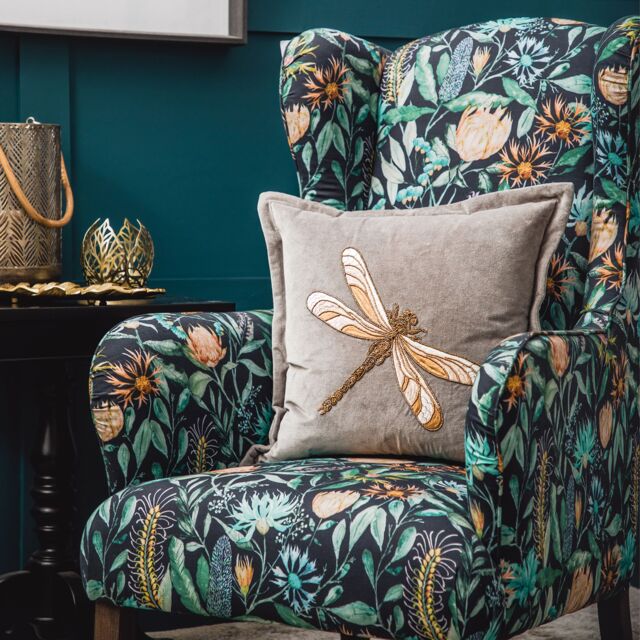 Voyage Maison Aria Velvet Embroidered Dragonfly Cushion in Grey - Size: 50 cm x 50 cm - image 1
