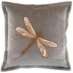 Voyage Maison Aria Velvet Embroidered Dragonfly Cushion in Grey - Size: 50 cm x 50 cm - thumbnail 2