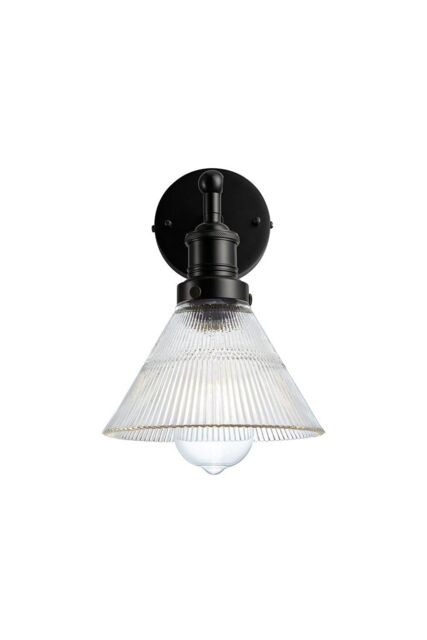 Industville Brooklyn Glass Funnel Wall Light, 7 Inch, Black Holder - image 1