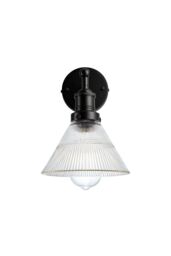 Industville Brooklyn Glass Funnel Wall Light, 7 Inch, Black Holder
