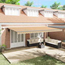 Berkfield Home Manual Retractable Awning with LED Multicolour Stripe 600x300 cm in Yellow