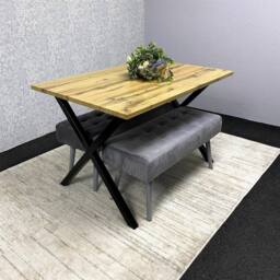 KOSY KOALA Wooden Dining Table with 2 Grey Velvet Padded Benches, Stylish Dining Room Furniture in Brown - thumbnail 9
