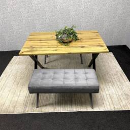 KOSY KOALA Wooden Dining Table with 2 Grey Velvet Padded Benches, Stylish Dining Room Furniture in Brown - thumbnail 5
