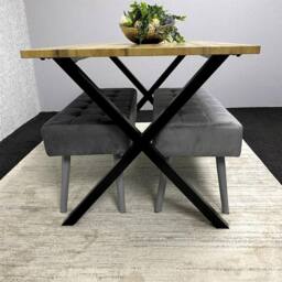 KOSY KOALA Wooden Dining Table with 2 Grey Velvet Padded Benches, Stylish Dining Room Furniture in Brown - thumbnail 3