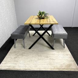 KOSY KOALA Wooden Dining Table with 2 Grey Velvet Padded Benches, Stylish Dining Room Furniture in Brown - thumbnail 8