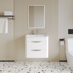 Balterley Modern Bathroom Wall Hung 2 Drawer Vanity Unit Basin, White, 550mm in White - thumbnail 2