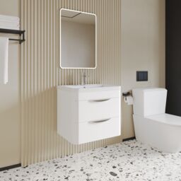 Balterley Modern Bathroom Wall Hung 2 Drawer Vanity Unit Basin, White, 550mm in White - thumbnail 4