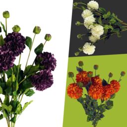 Pegdev Pack of 6 Orange Dahlia PomPom Stems 75cm Silk Flowers - thumbnail 4