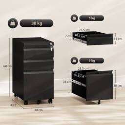 FORGEVIO 3-Drawer Filing Cabinet Lock Wheels for A4 Legal Letter Size Black - thumbnail 2