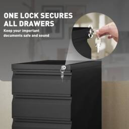 FORGEVIO 3-Drawer Filing Cabinet Lock Wheels for A4 Legal Letter Size Black - thumbnail 5