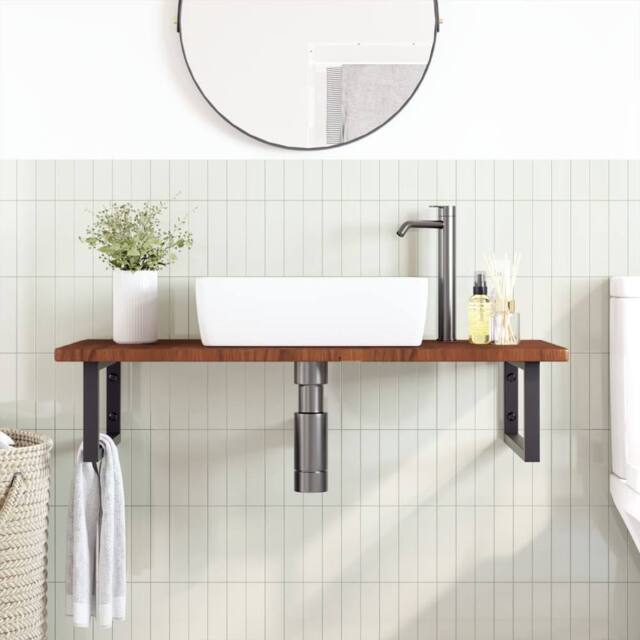 Berkfield Home Elegant Basin Shelf Wall Mounted Steel & Solid Wood Oak in Brown - image 1