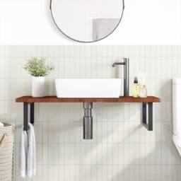 Berkfield Home Elegant Basin Shelf Wall Mounted Steel & Solid Wood Oak in Brown