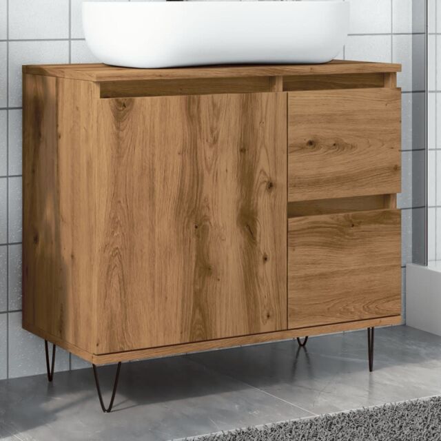 Berkfield Home Sink Cabinet Artisan Oak 65x33x60 cm Engineered Wood in Brown - Size: 65 x 33 x 60 cm - image 1