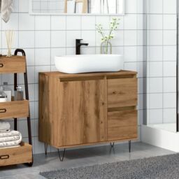 Berkfield Home Sink Cabinet Artisan Oak 65x33x60 cm Engineered Wood in Brown - Size: 65 x 33 x 60 cm - thumbnail 3