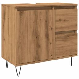 Berkfield Home Sink Cabinet Artisan Oak 65x33x60 cm Engineered Wood in Brown - Size: 65 x 33 x 60 cm - thumbnail 2