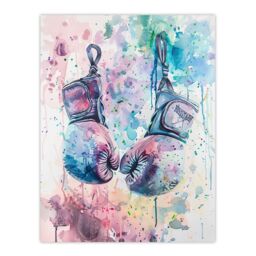"Artery8 Boxing Gloves Pastel Watercolour Splash Painting Wall Art Print - Size: W24"" x H32""" - thumbnail 1