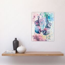 "Artery8 Boxing Gloves Pastel Watercolour Splash Painting Wall Art Print - Size: W24"" x H32""" - thumbnail 4