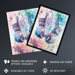 "Artery8 Boxing Gloves Pastel Watercolour Splash Painting Wall Art Print - Size: W24"" x H32""" - thumbnail 2