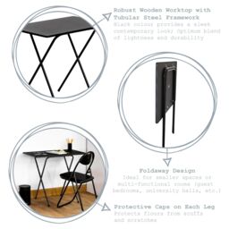 Harbour Housewares Wooden Folding Desk & Chair Set Durable Space Saving Office Study Set in White - thumbnail 2