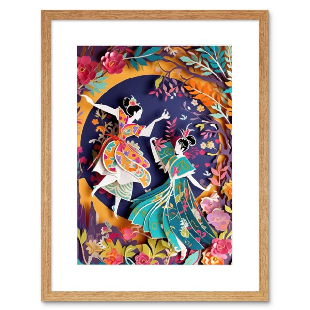 "Artery8 Wall Art Print Dancing in a Forest Paper Kirigami Art Nouveau Artwork Framed 9X7 Inch in Beige - Size: W7"" x H9""" - image 1