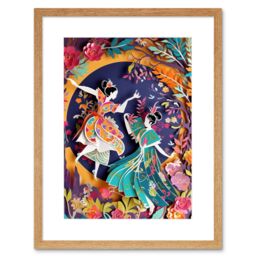 "Artery8 Wall Art Print Dancing in a Forest Paper Kirigami Art Nouveau Artwork Framed 9X7 Inch in Beige - Size: W7"" x H9""" - thumbnail 1