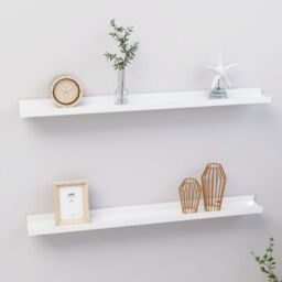 Berkfield Home Wall Shelves 2 pcs High Gloss White 80x9x3 cm - Size: 80 x 9 x 3 cm