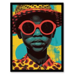 "Artery8 Wall Art Print Pop Art 60's Woman in Red Shades Bold Fun Drawing Art Framed Poster in Black - Size: W12"" x H16""" - thumbnail 1