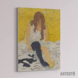 "Artery8 Woman Putting on Her Stockings Bonnard Canvas Wall Art Print in Yellow - Size: W18"" x H24""" - thumbnail 2