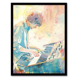 Artery8 Keyboard Music Player Modern Light Watercolour Framed Art Print - Size: A4 - thumbnail 1