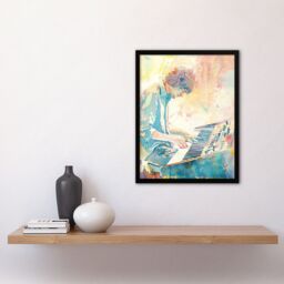 Artery8 Keyboard Music Player Modern Light Watercolour Framed Art Print - Size: A4 - thumbnail 4