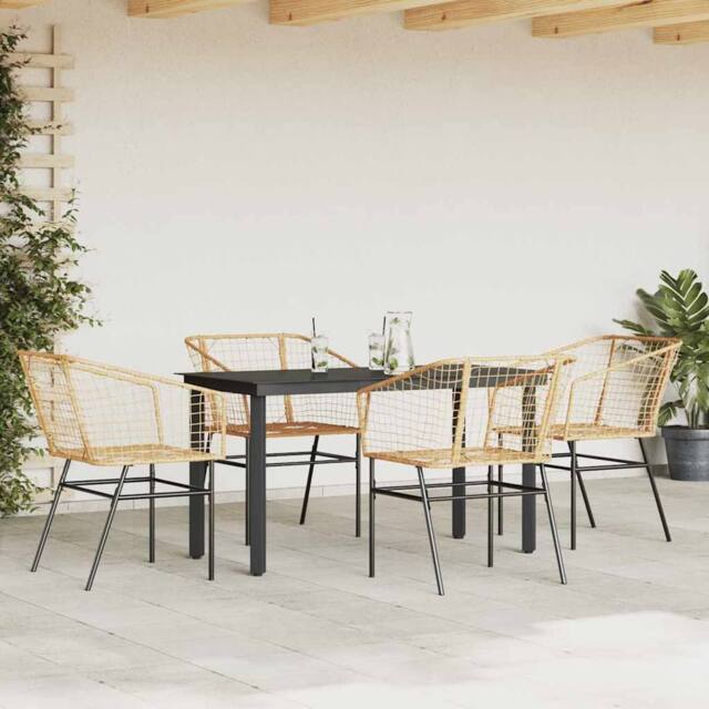 Berkfield Home Beautiful 5 Piece Garden Dining Set Brown Poly Rattan Glass - image 1