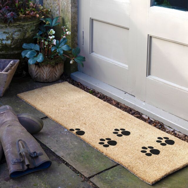 Artsy Mats Paw Prints Patio Doormat in Beige - Size: 40 cm x 120 cm