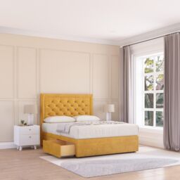 Sloomy Montana Plush Velvet Memory Foam Bed Set With 2 Drawers, Mattress & Headboard in Gold - Size: Small Single - thumbnail 1