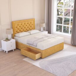 Sloomy Montana Plush Velvet Memory Foam Bed Set With 2 Drawers, Mattress & Headboard in Gold - Size: Small Single - thumbnail 2